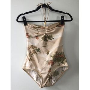 Vintage Cream OnePiece Swimsuit Tropical Tigers XS